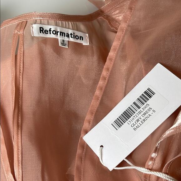 Reformation Glory Sheer Organza Tulle Deep V Ruffle Sleeve Pink Midi Dress Sz S - Picture 9 of 10